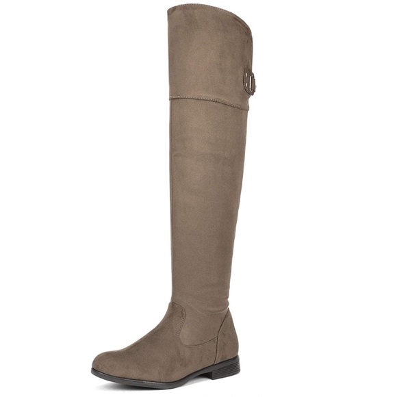 Khaki Suede Over The Knee Thigh High Winter Boots - Picture 4 of 6
